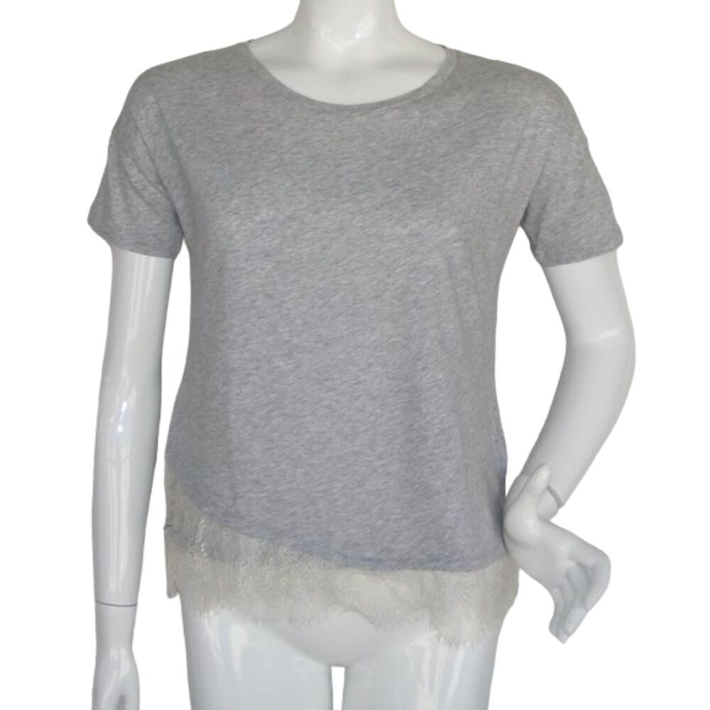 new J.CREW Tee, XS, Grey, Off-White lace hem, Short sleeves